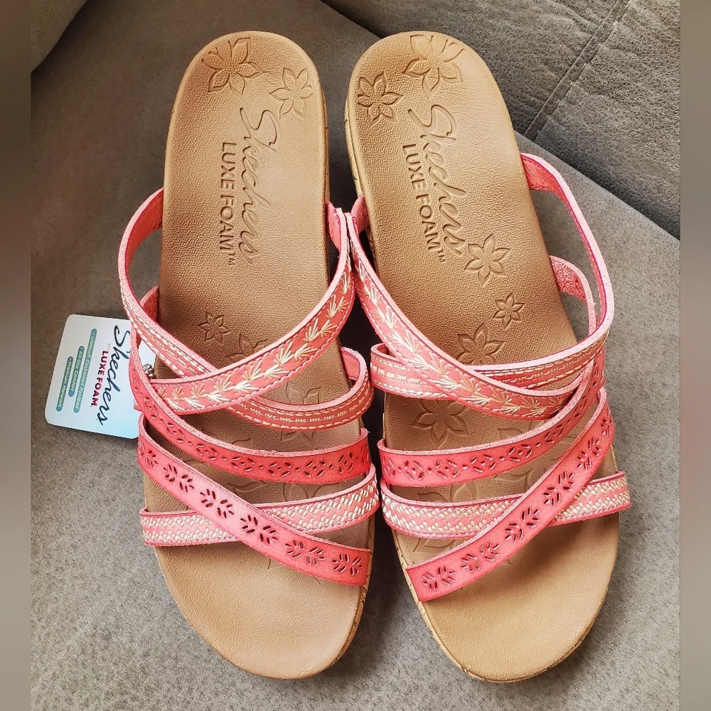 Skechers Beverlee Vegan Wedge Strappy Sandals - Tiger Posse Size 8.5 Pink